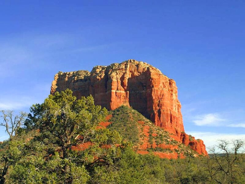 Red Rock Formation — Serene, Afternoon, Photograph, Trees