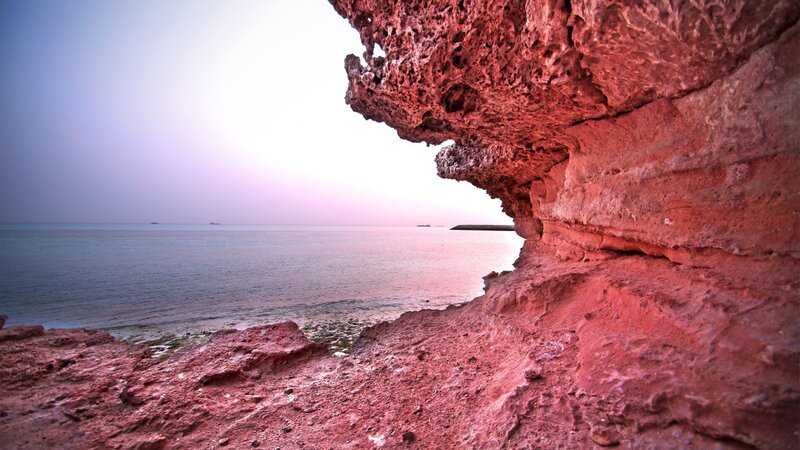 Red Rock Formation — Serene, Sunset, Photograph, Sea
