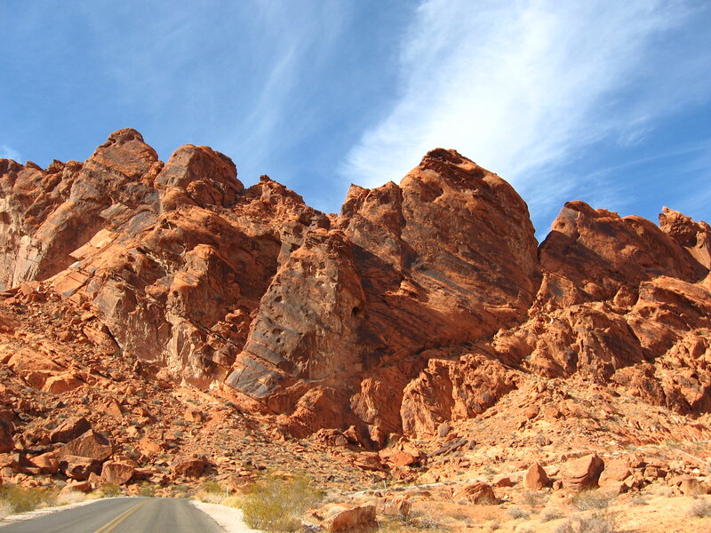 Red Rock Formations — Arid, Afternoon, Photograph, Road