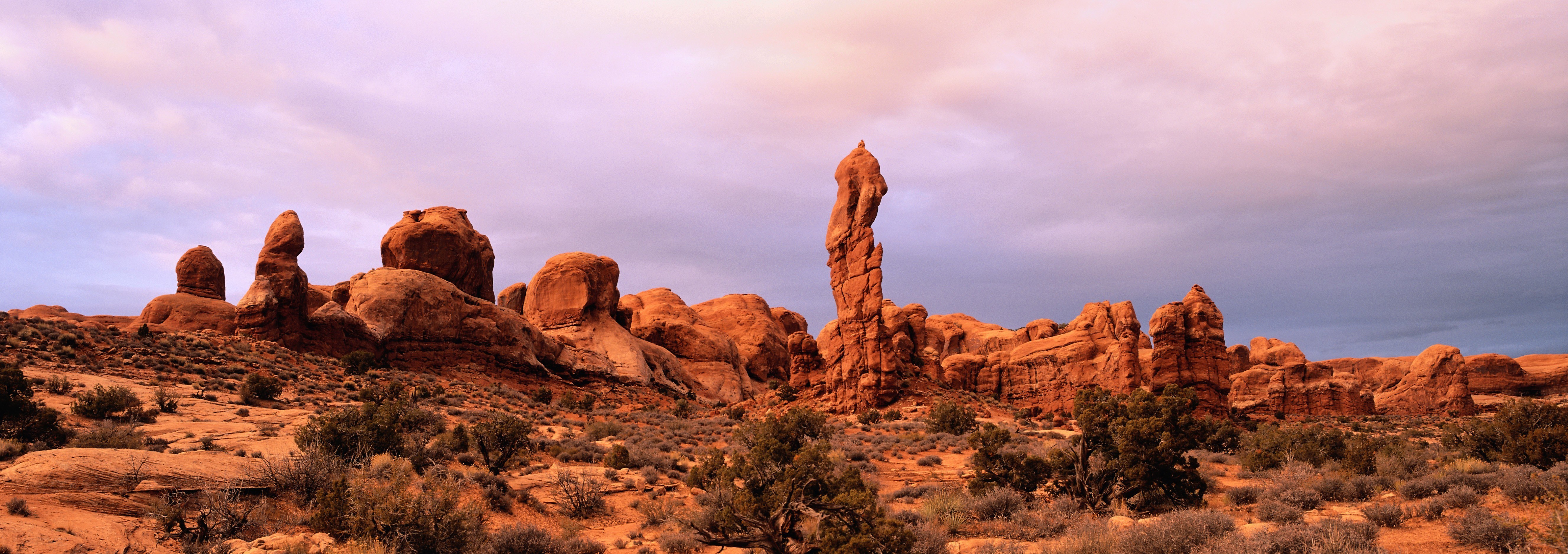 Red rock formations at dusk