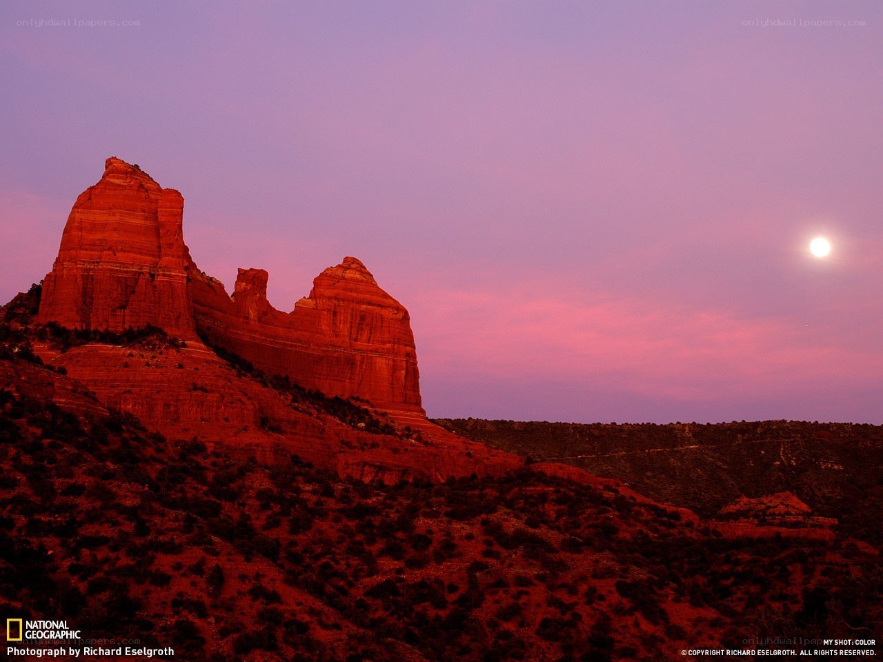 Red rock formations at dusk