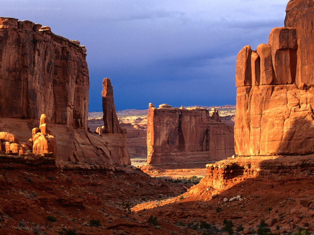 Red rock formations at dusk