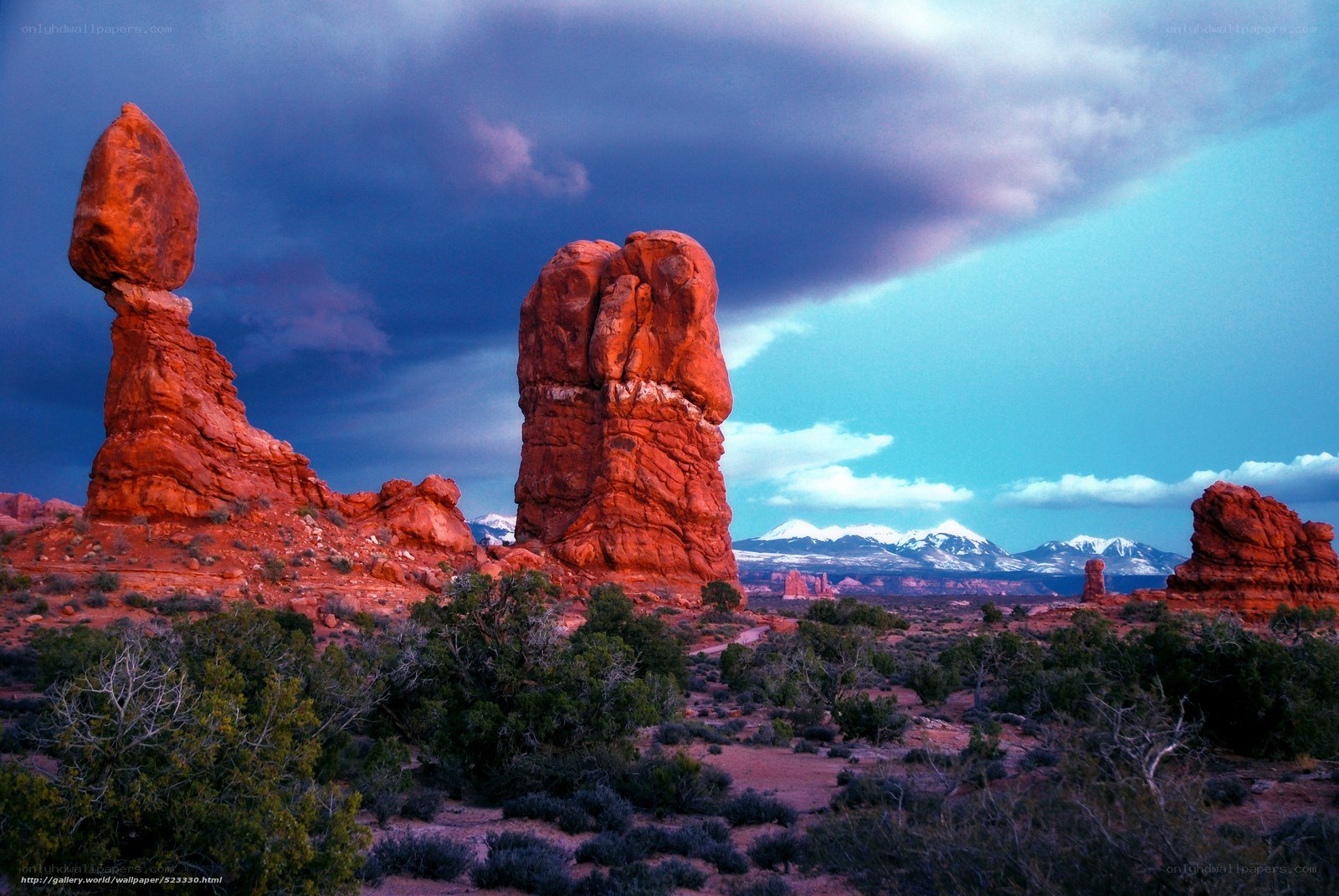 Red rock formations at dusk