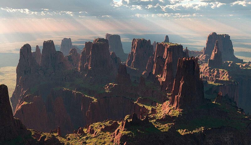 Red rock formations at sunrise
