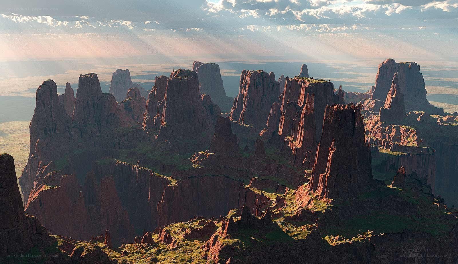Red rock formations at sunrise