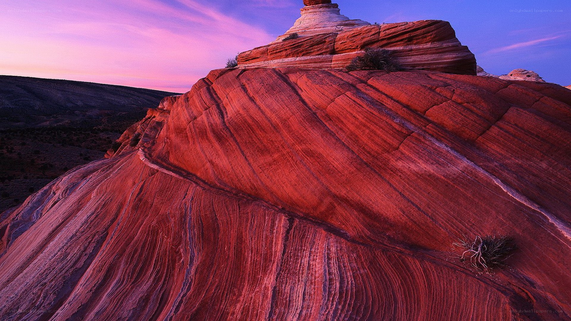Red rock formations at sunset
