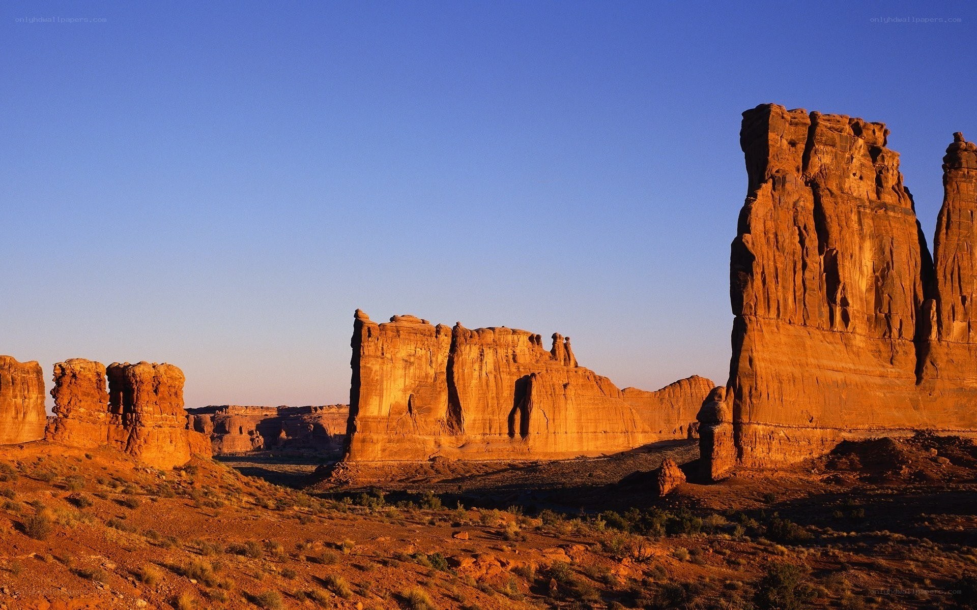 Red rock formations at sunset