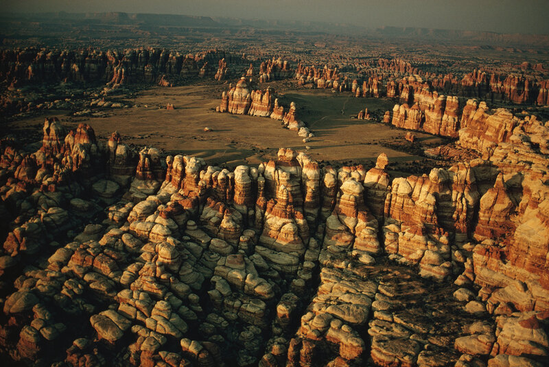 Red rock formations at sunset