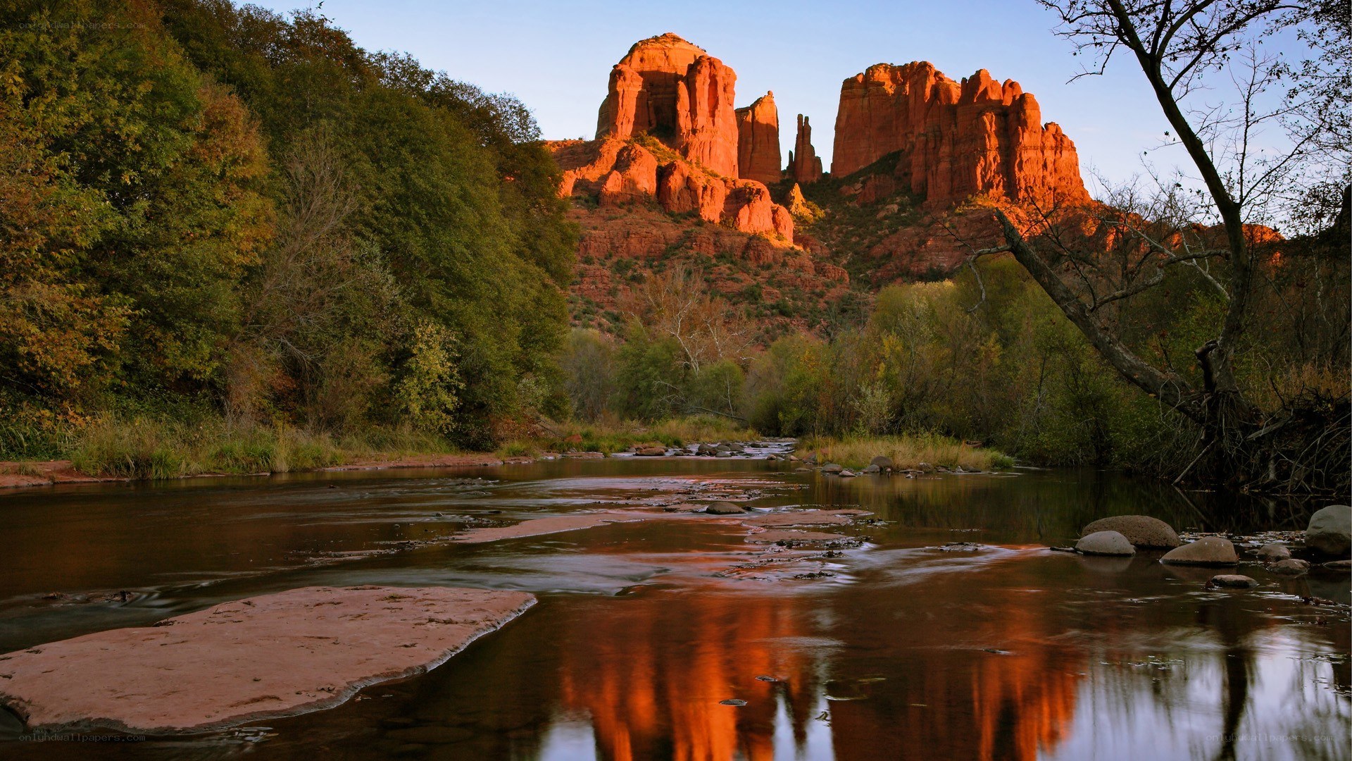 Red rock formations at sunset
