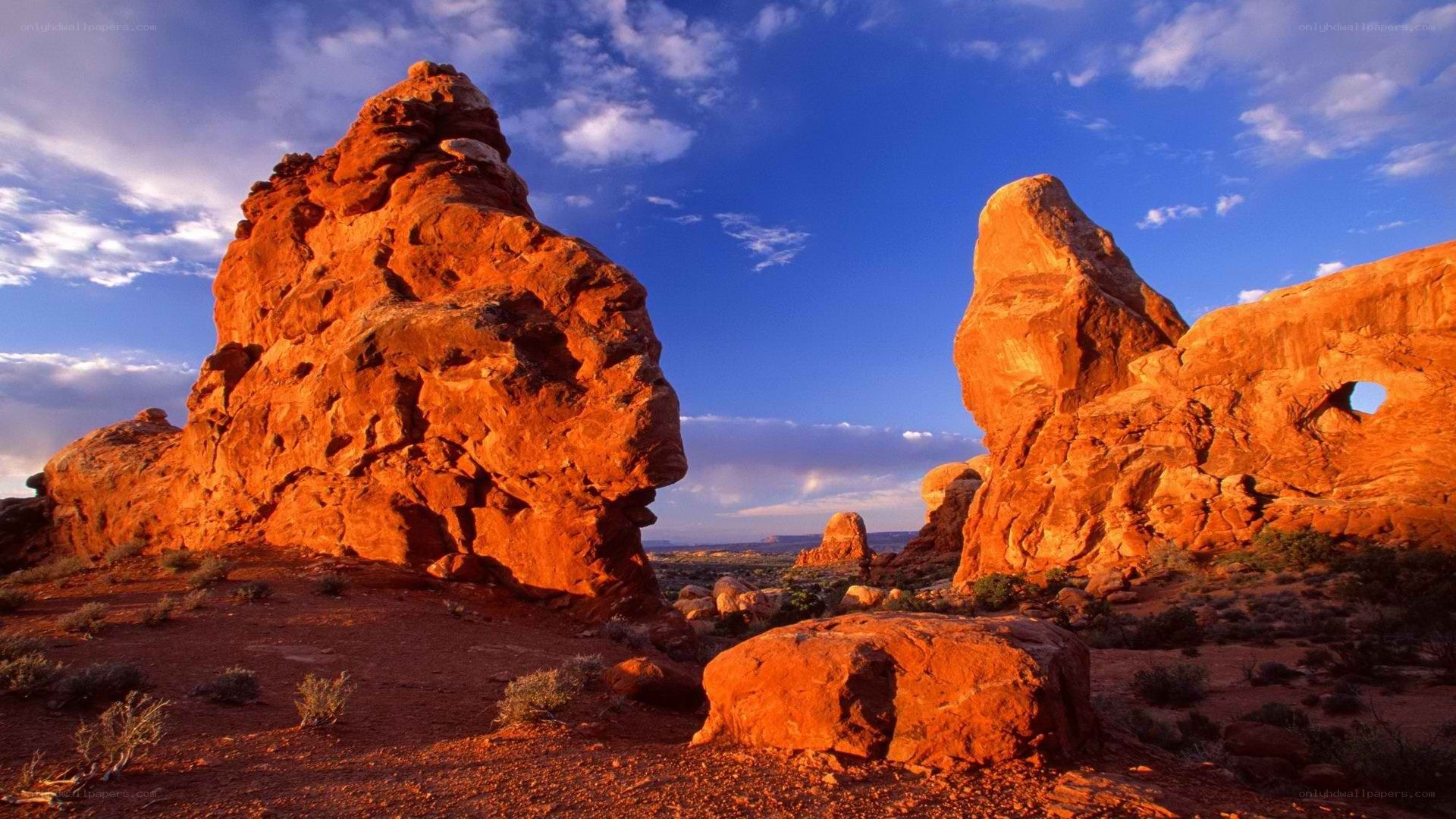Red rock formations at sunset