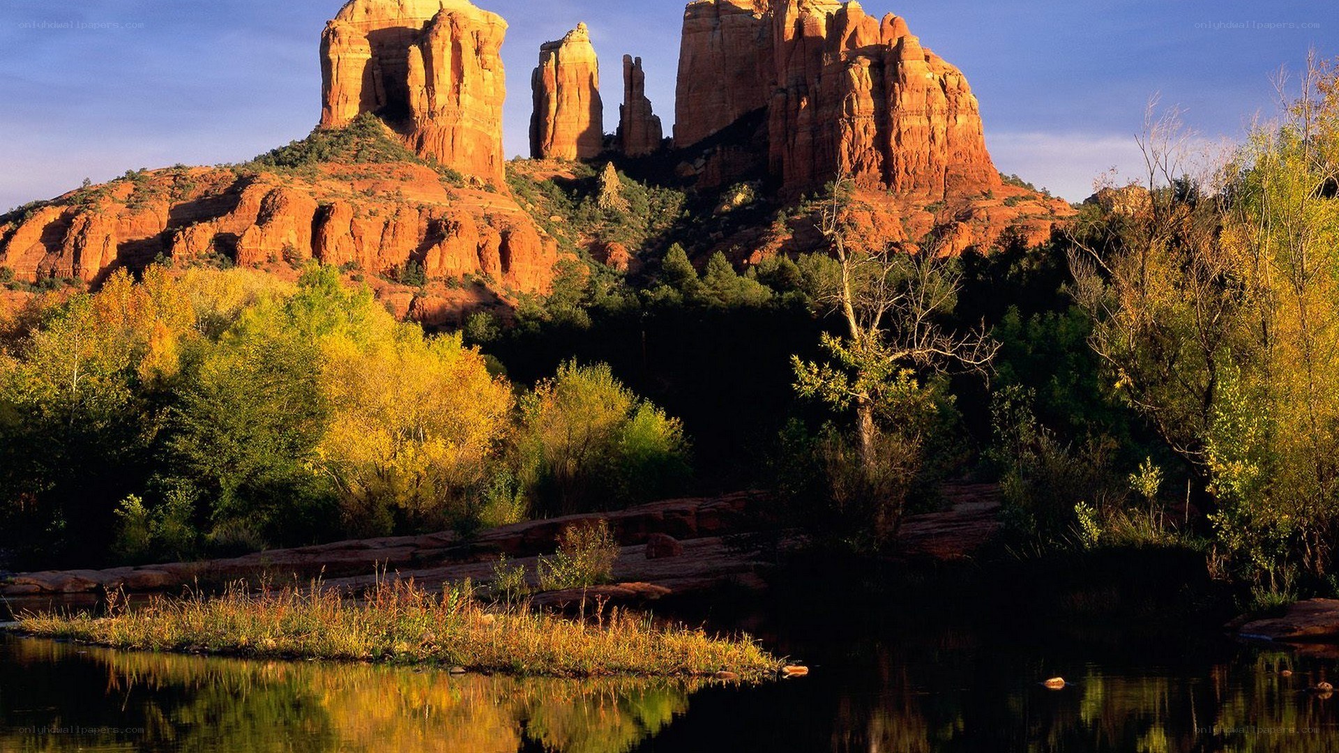 Red rock formations at sunset