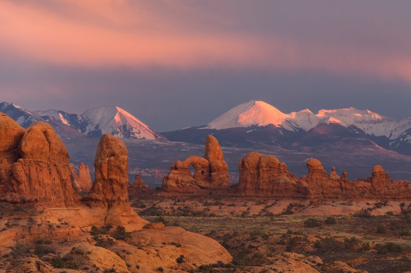 Red rock formations at sunset