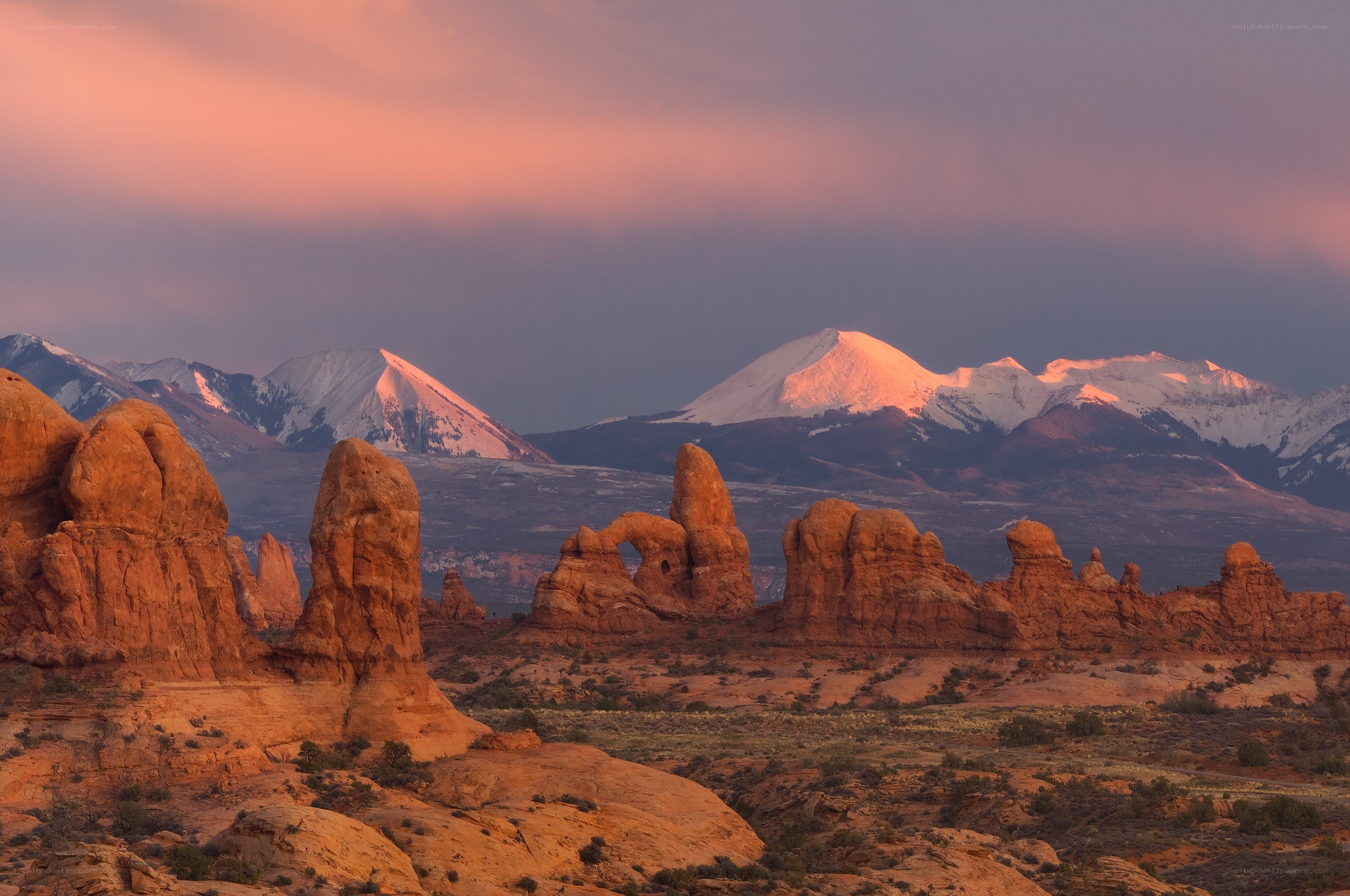 Red rock formations at sunset