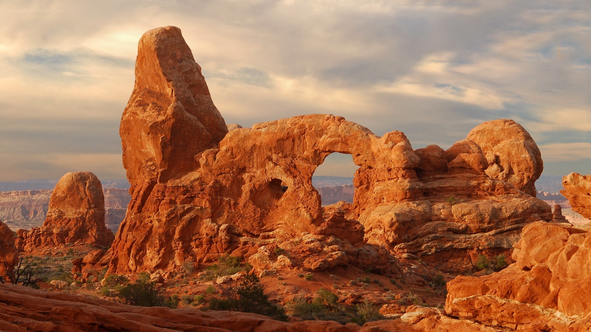 Red rock formations at sunset