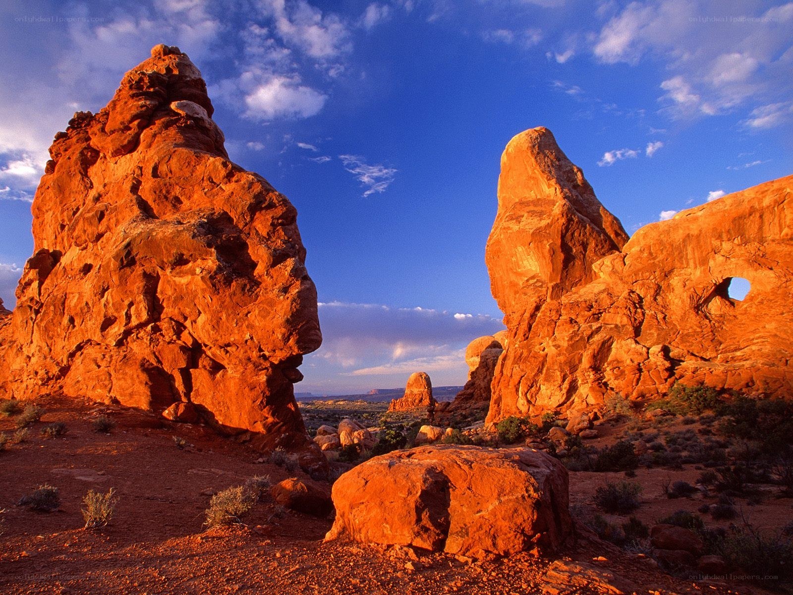 Red rock formations at sunset