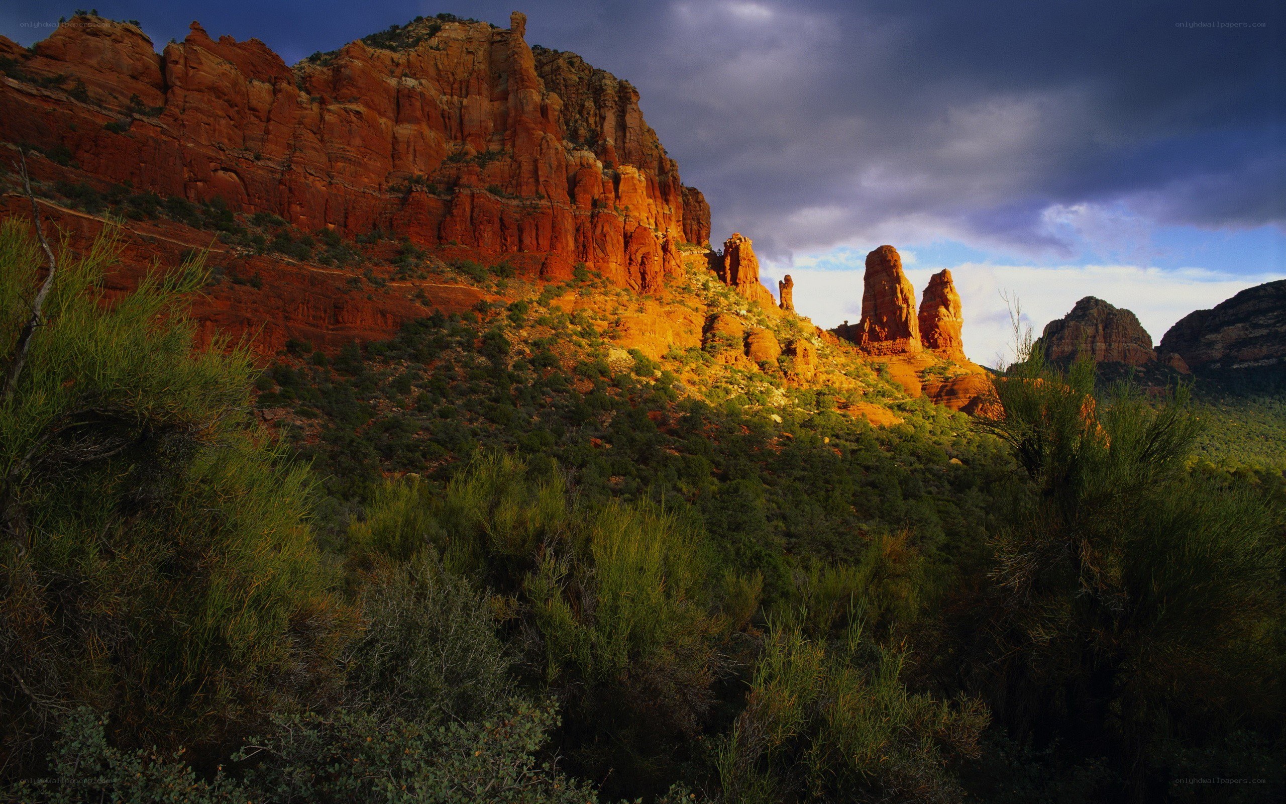 Red rock formations at sunset