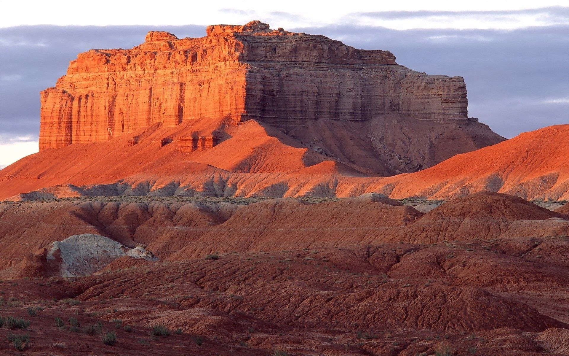 Red rock formations at sunset