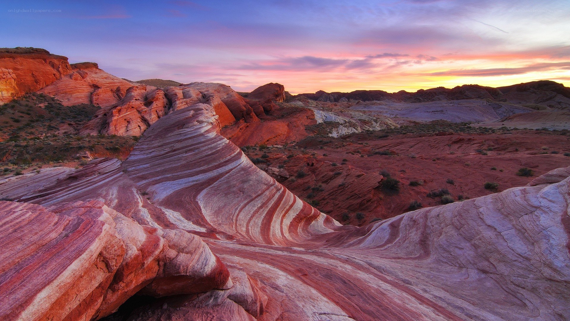 Red rock formations at sunset