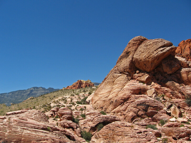 Red Rock Formations — Blue, Arid, Afternoon, Photograph, Mountains