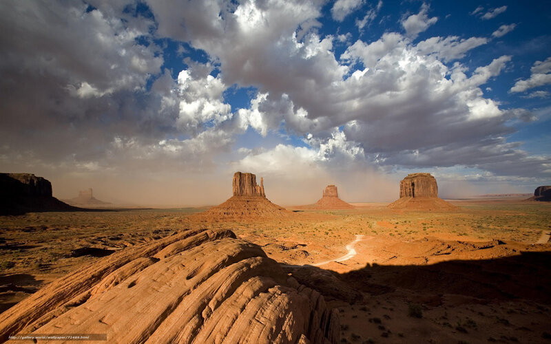 Red Rock Formations — Blue, Dramatic, Afternoon, Photograph, Clouds, Desert