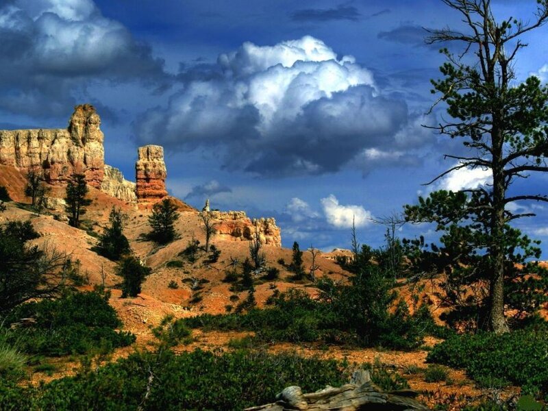 Red Rock Formations — Blue, Dramatic, Afternoon, Photograph, Clouds