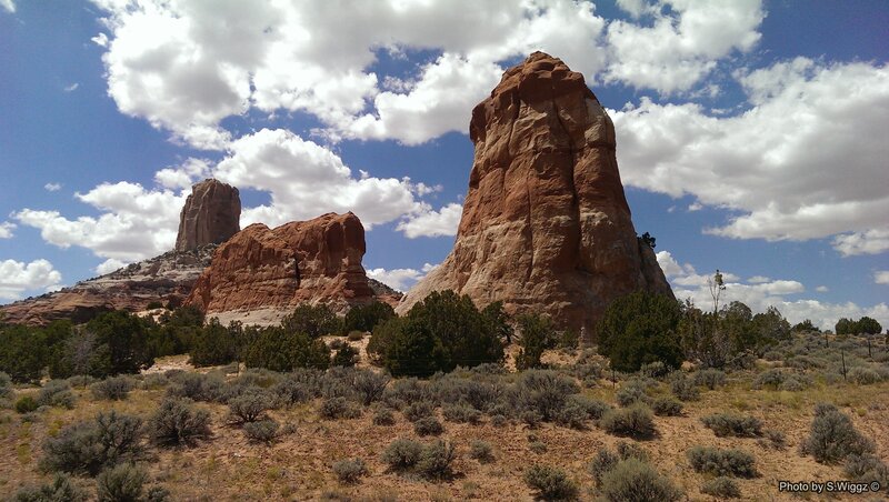 Red Rock Formations — Blue, Dramatic, Afternoon, Photograph, Clouds, Trees
