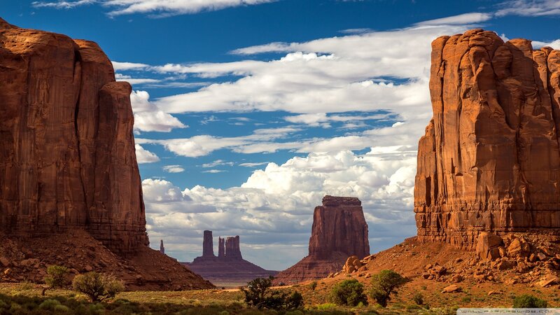 Red Rock Formations — Blue, Dramatic, Afternoon, Photograph, Sky, Clouds