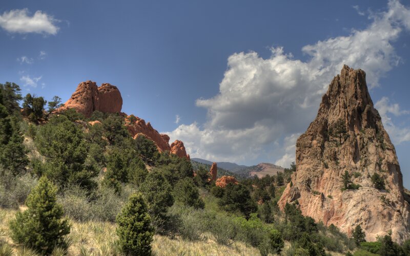 Red Rock Formations — Blue, Dramatic, Afternoon, Photograph, Trees