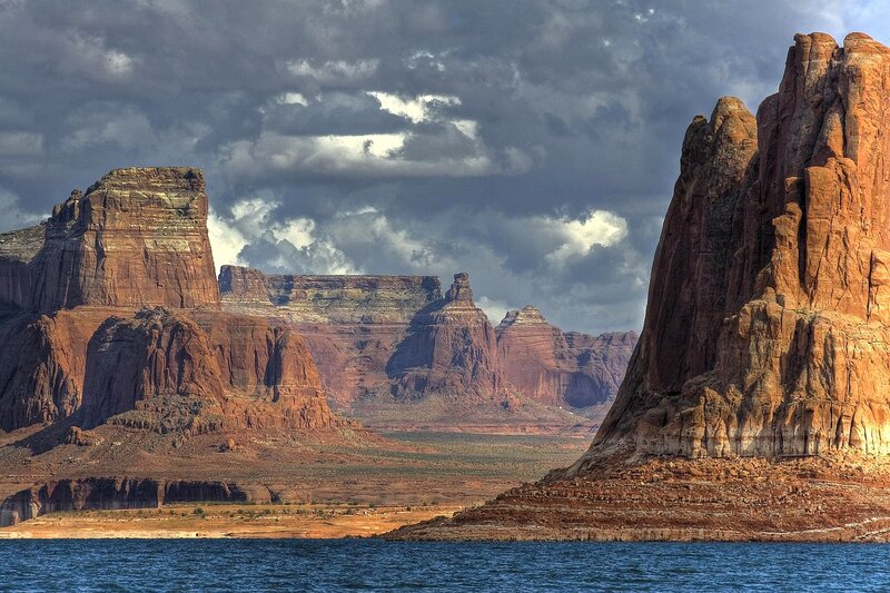 Red Rock Formations — Blue, Dramatic, Afternoon, Photograph, Water