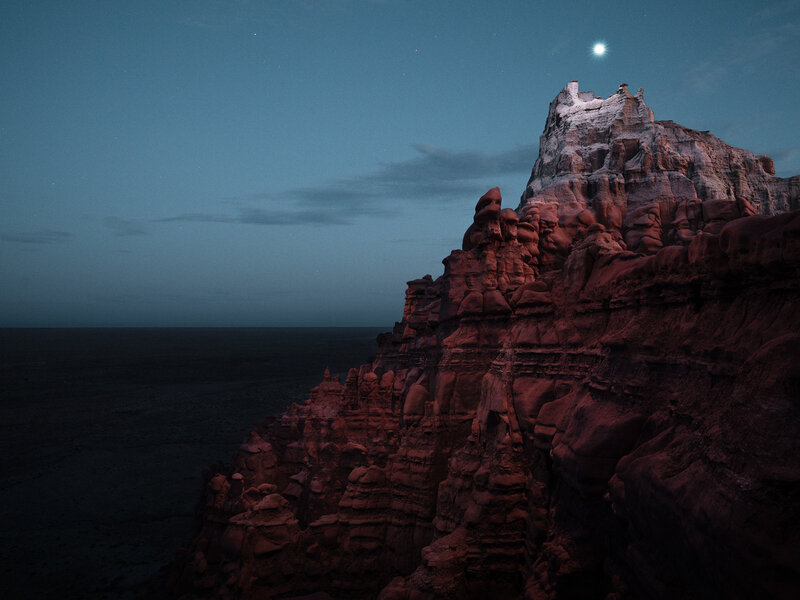 Red Rock Formations — Blue, Dramatic, Night, Photograph