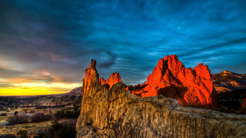Red Rock Formations — Blue, Dramatic, Sunset, Photograph, Mountains