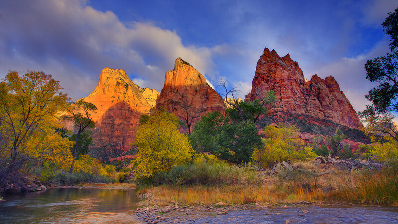 Red Rock Formations — Blue, Dramatic, Sunset, Photograph, River