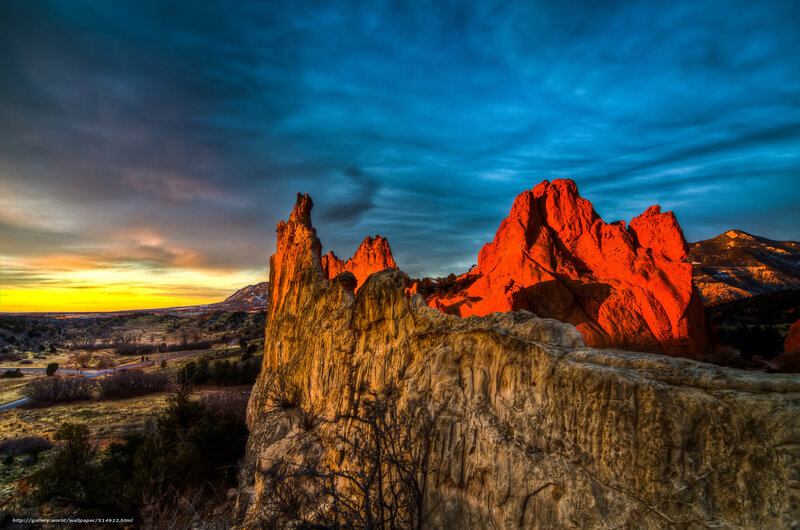 Red Rock Formations — Blue, Dramatic, Sunset, Photograph, Sky
