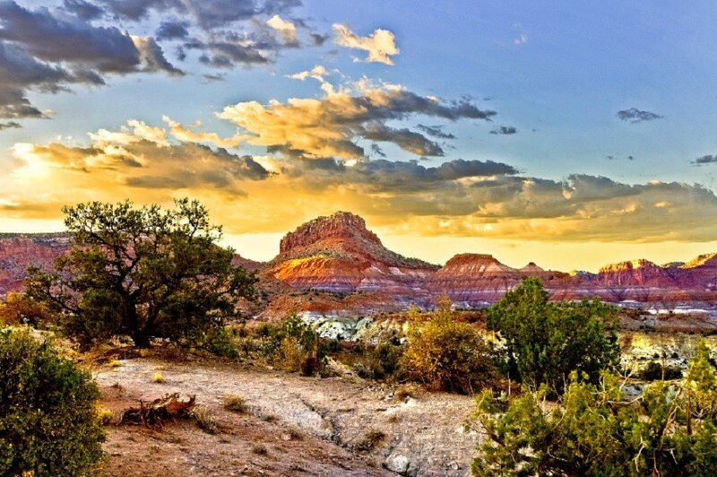 Red Rock Formations — Blue, Dramatic, Sunset, Photograph, Trees