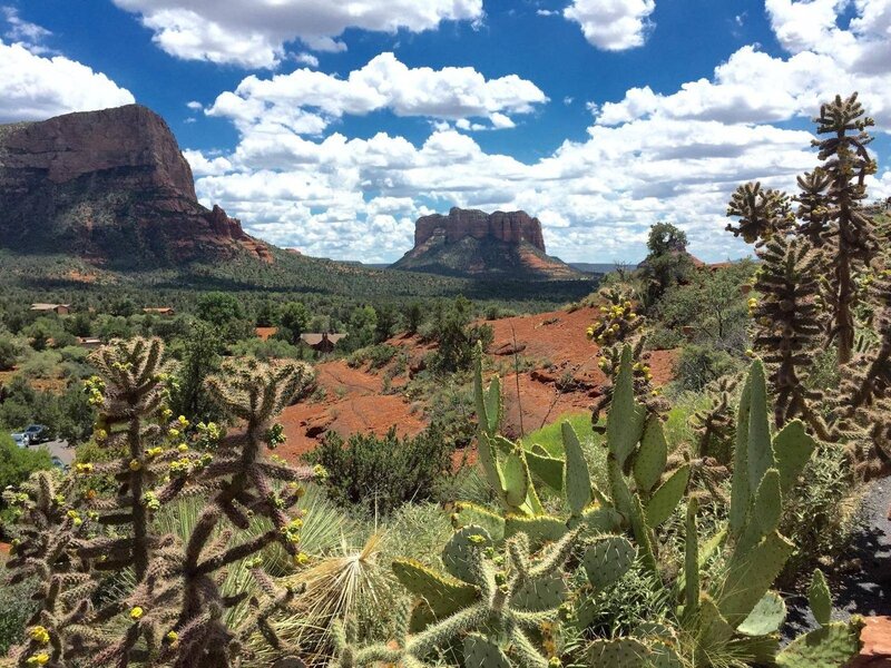 Red Rock Formations — Blue, Serene, Afternoon, Photograph, Cacti