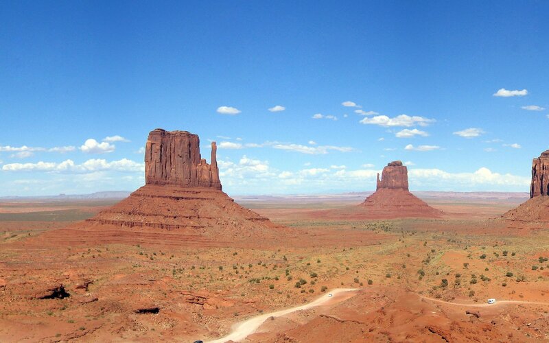 Red Rock Formations — Blue, Serene, Afternoon, Photograph, Desert, Sky, Dirt Road