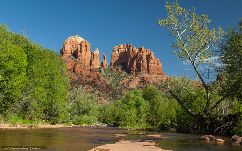 Red Rock Formations — Blue, Serene, Afternoon, Photograph, River