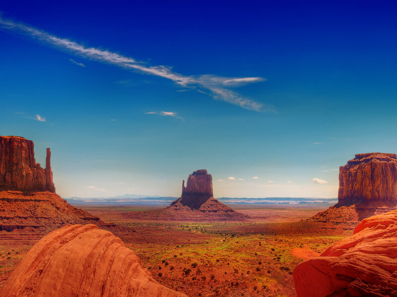 Red Rock Formations — Blue, Serene, Afternoon, Photograph, Sky