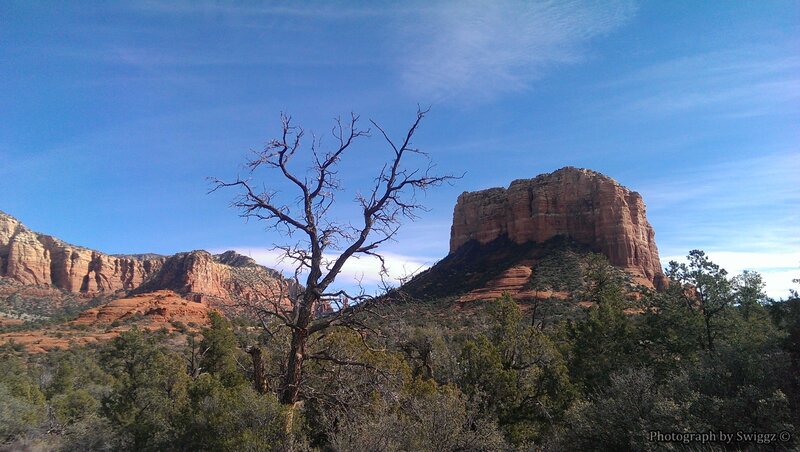 Red Rock Formations — Blue, Serene, Afternoon, Photograph, Tree