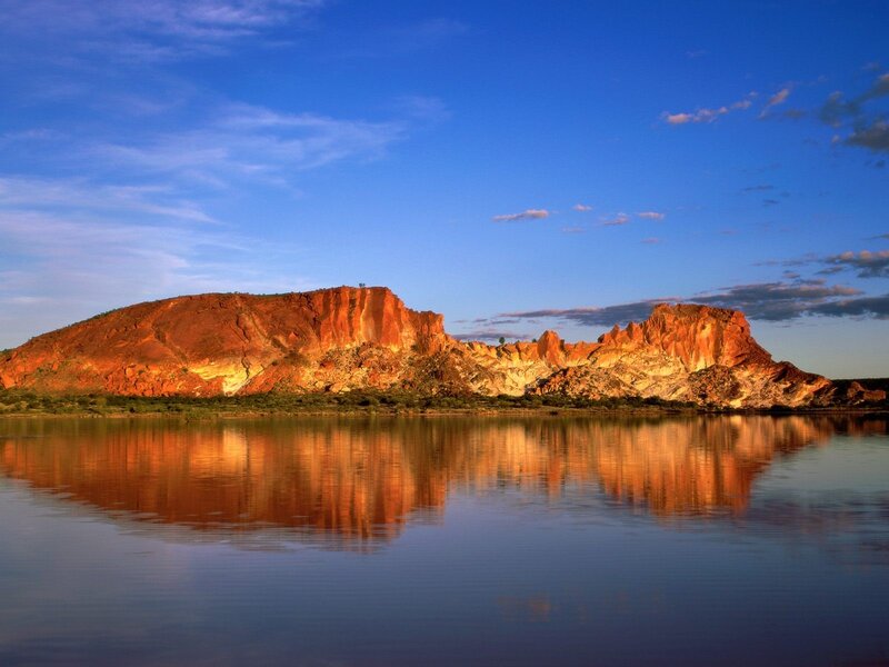 Red Rock Formations — Blue, Serene, Sunset, Photograph