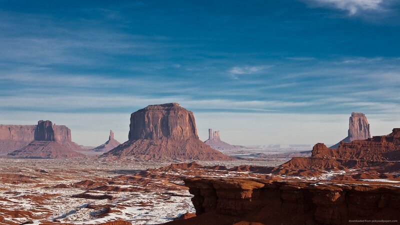 Red Rock Formations — Blue, Serene, Winter, Photograph, Desert, Sky