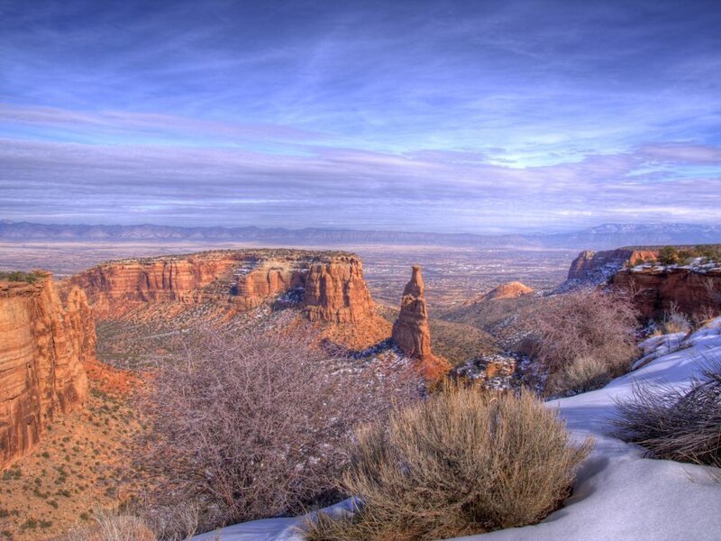 Red Rock Formations — Blue, Serene, Winter, Photograph, Snow