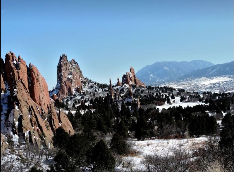 Red Rock Formations — Blue, Serene, Winter, Photograph, Snow, Trees