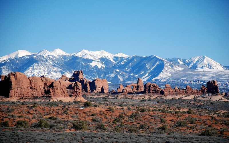 Red Rock Formations — Blue, Serene, Winter, Photograph