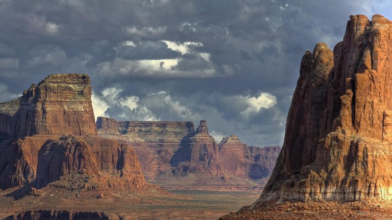 Red Rock Formations — Brown, Dramatic, Afternoon, Photograph, Clouds, Desert