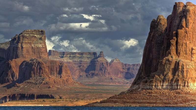 Red Rock Formations — Brown, Dramatic, Afternoon, Photograph, Clouds