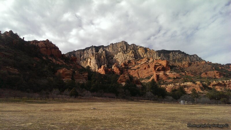 Red Rock Formations — Brown, Dramatic, Afternoon, Photograph, Mountains, Trees