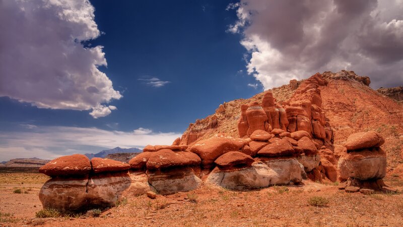 Red Rock Formations — Dramatic, Afternoon, Photograph, Clouds, Desert, Mountains