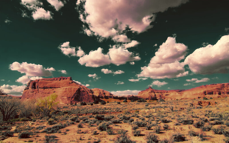Red Rock Formations — Dramatic, Afternoon, Photograph, Clouds, Desert