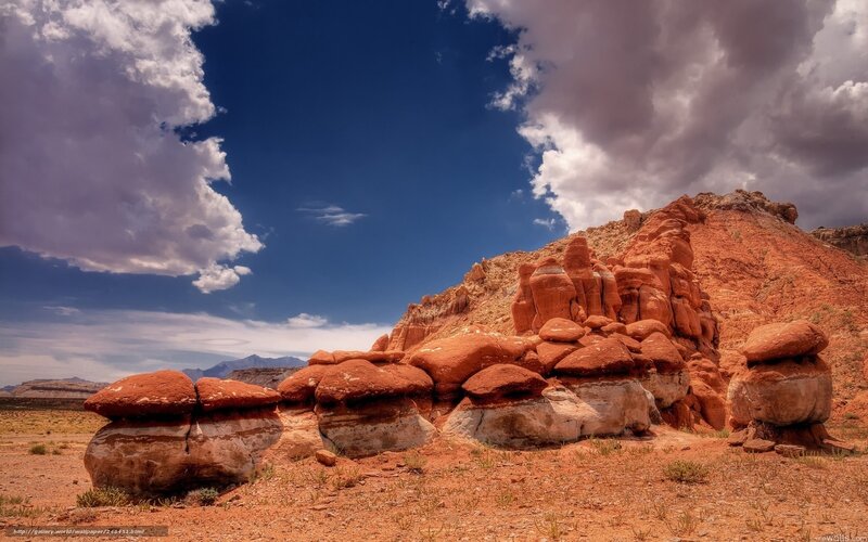 Red Rock Formations — Dramatic, Afternoon, Photograph, Desert, Clouds, Mountains